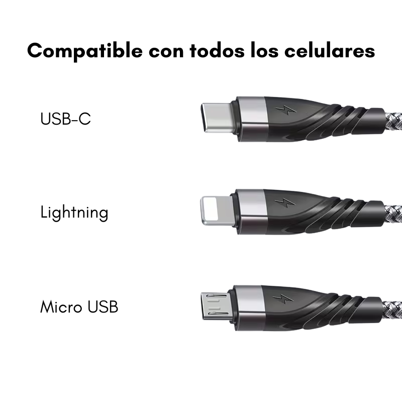 Cable 5 en 1 USB-A + USB-C a USB-C Lightning Micro USB