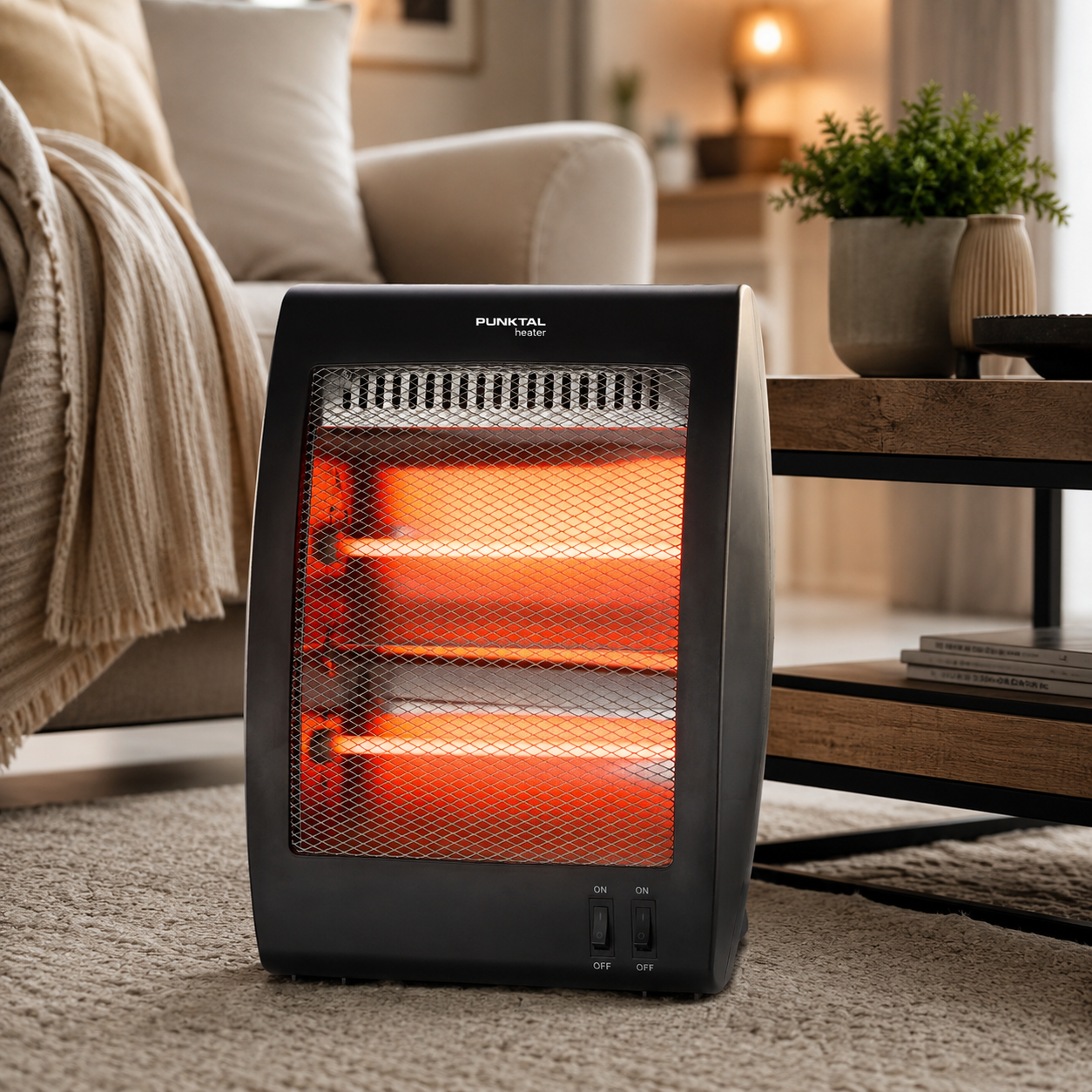 Calefactor de Cuarzo Punktal 800W con Interruptor Antivuelco
